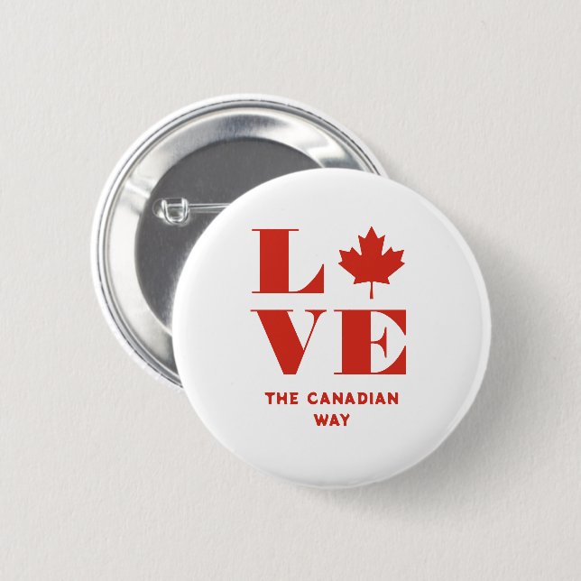 Love Maple Leaf Fun Canadian Custom Text Red White 2 Inch Round Button (Front & Back)