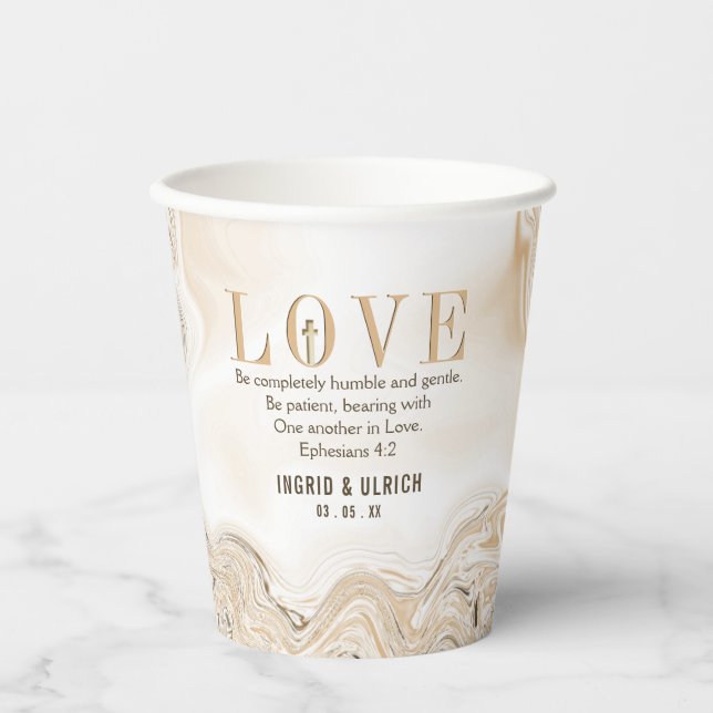 Love Marbel Caramel Swirl Scripture Ephesians 4:2 Paper Cups (Front)