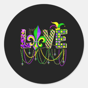 Love Mardi Gras Beads For Women Funny Carnival Par Classic Round Sticker