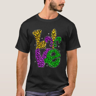 LOVE Mardi Gras Leopard Carnival Festival Men Wome T-Shirt