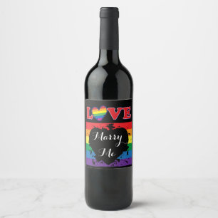 Love Marry Me - Rainbow Flag Wine Label