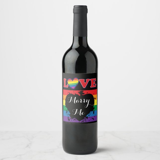 Love Marry Me - Rainbow Flag Wine Label (Front)