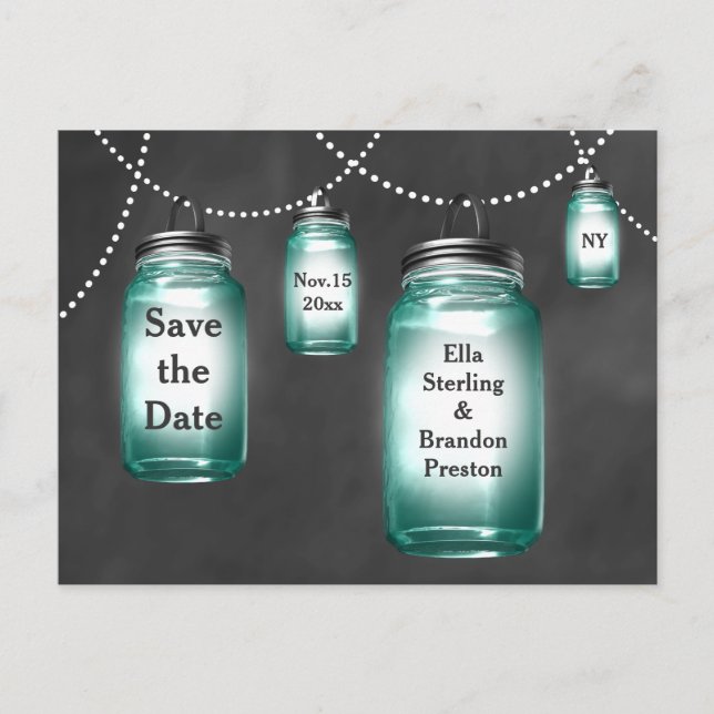 Love Mason Jars Save the Date Announcement Postcard (Front)