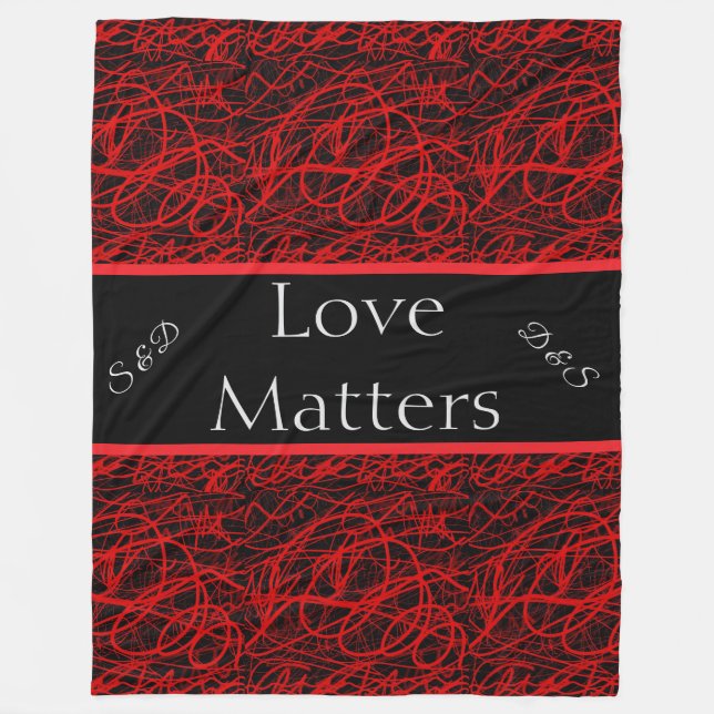 Love Matters Red and Black Fleece Blanket (Front)