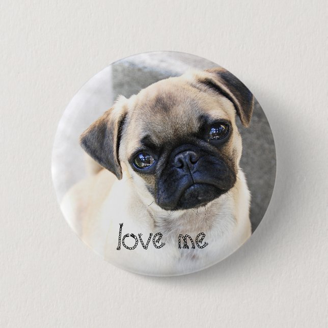 love me - cute mops 2 inch round button (Front)