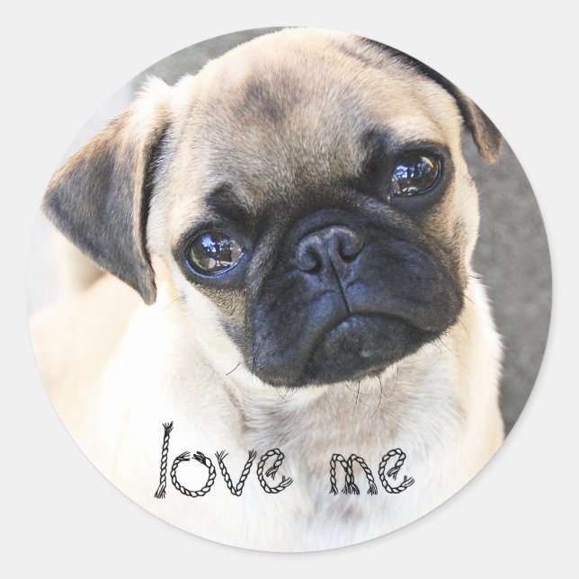 love me - cute mops classic round sticker (Front)