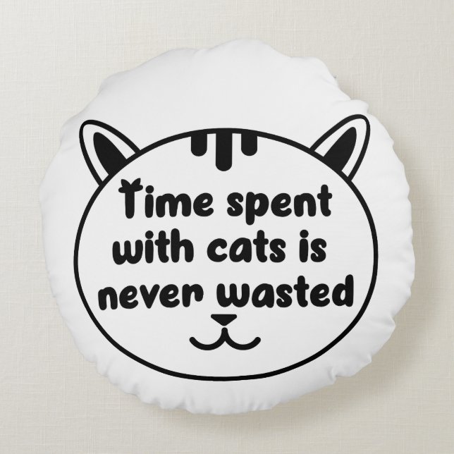 Love me, Love my  Black Cat Round Pillow (Back)