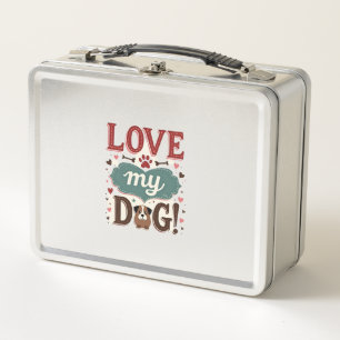Love Me Love My Dog Vintage Cute Paw Print Dog Lov Metal Lunch Box