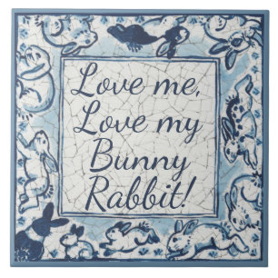 Love Me, Love My Rabbit Delft Blue White Dedham Tile
