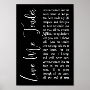 Love Me Tender Black Script Song Lyric Print