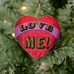 Love Me Tender: Vintage Heart Badge Ceramic Ornament