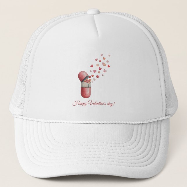 Love Medicine Valentine's Day Design Trucker Hat (Front)
