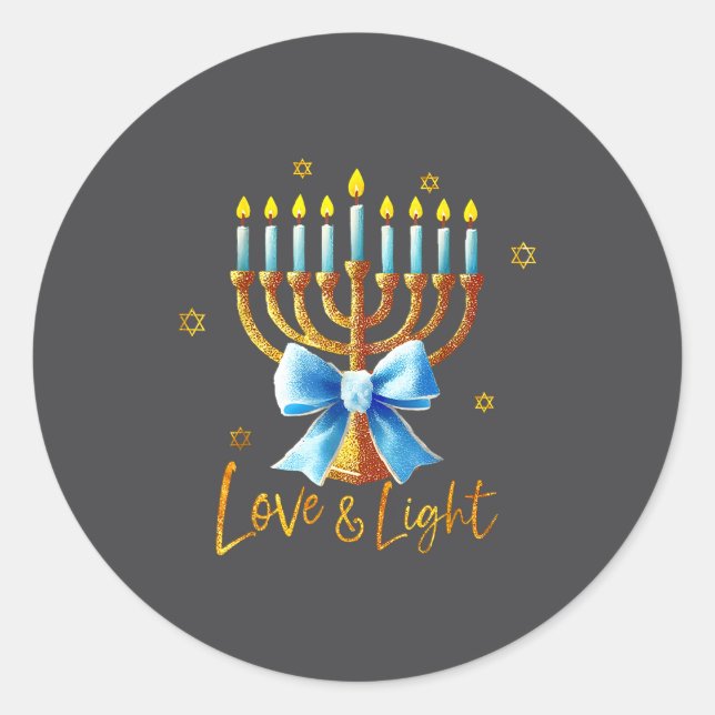 Love Menorah Chanukah Light Hanukkah Blue Coquette Classic Round Sticker (Front)