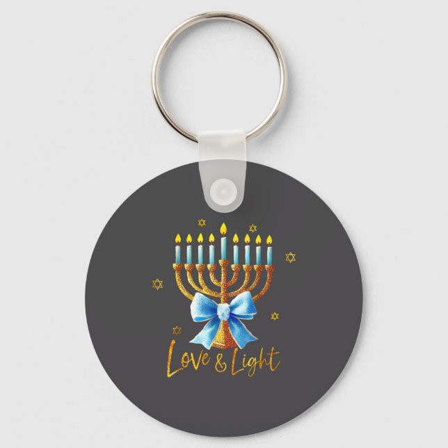 Love Menorah Chanukah Light Hanukkah Blue Coquette Keychain (Front)