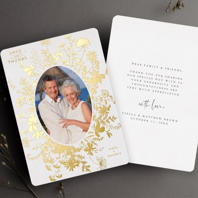 Love & Merci Floral Gold Foil Carte de remerciemen (Créateur téléchargé)