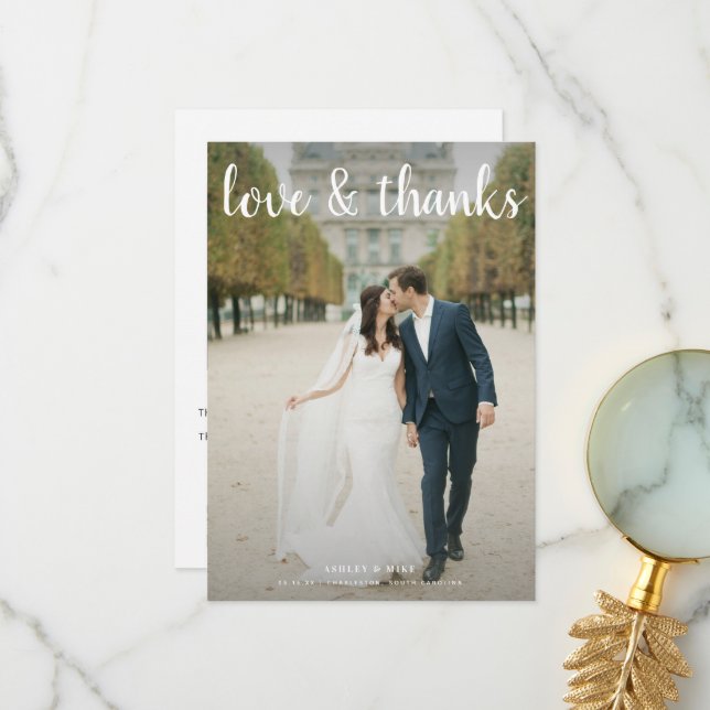 Love & Merci Script 2 Photo QR Code Mariage (Devant/Arrière en situation)