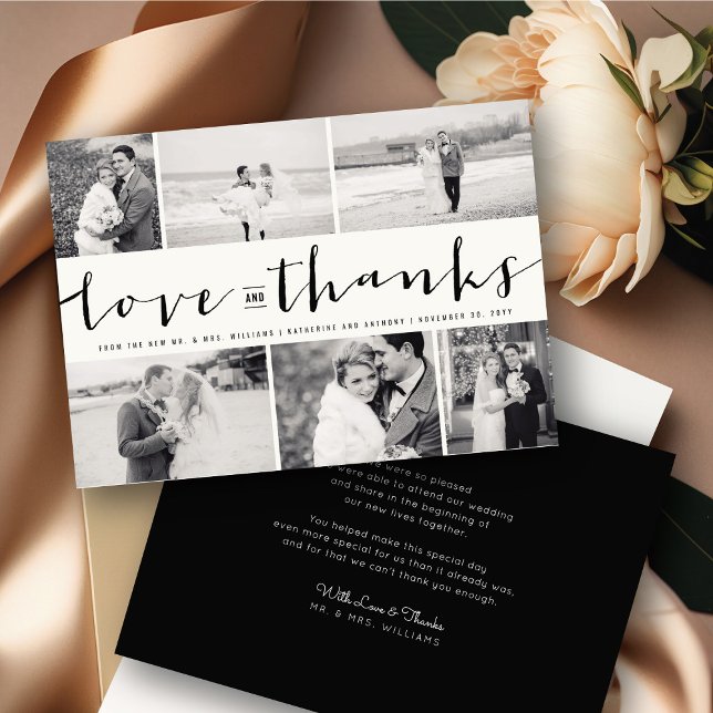 Love & Merci Script 6-Photo Mariage Design (Love And Thanks Modern Classic Script 6 Photo Collage Wedding Thank You Card @ fatfatin_blue_knot)