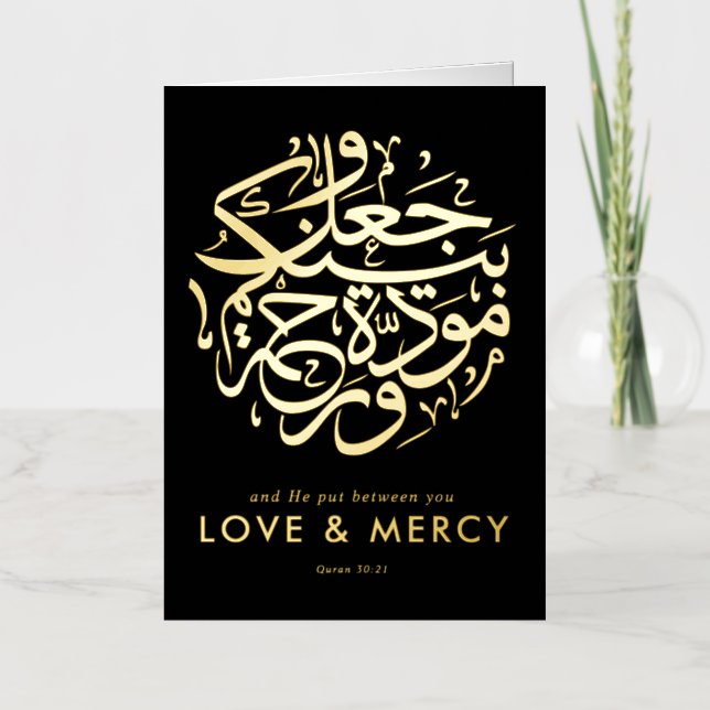 Love & Mercy Elegant Gold Calligraphy Wedding Foil Greeting Card (Front)