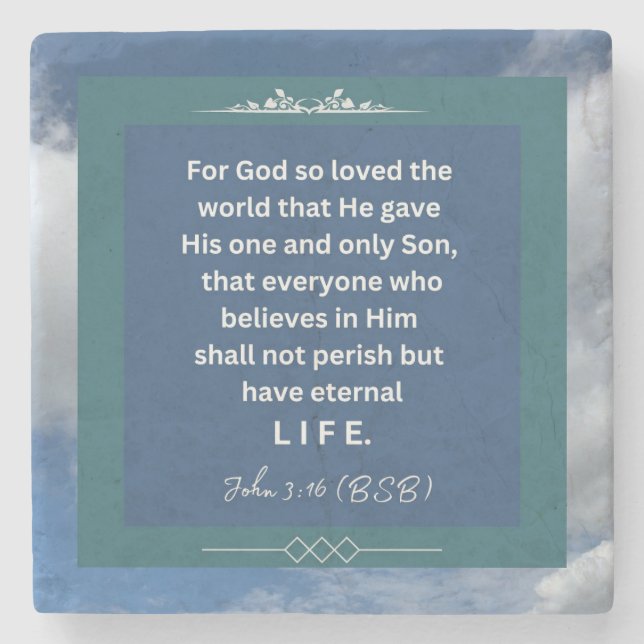 Love Message - John 3-16 - Square Stone Coaster (Front)