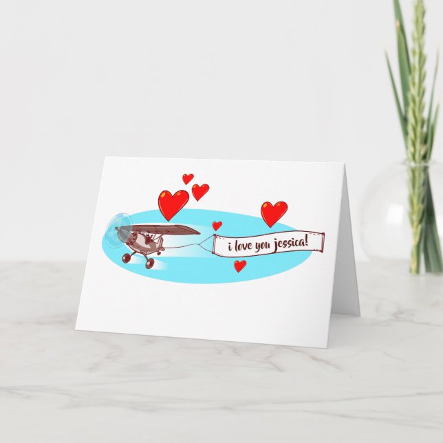 love message with airplane cartoon card (Front)