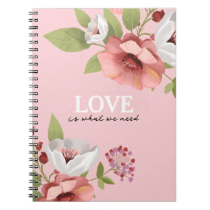 Love Message with Pink Flowers Custom Notebook