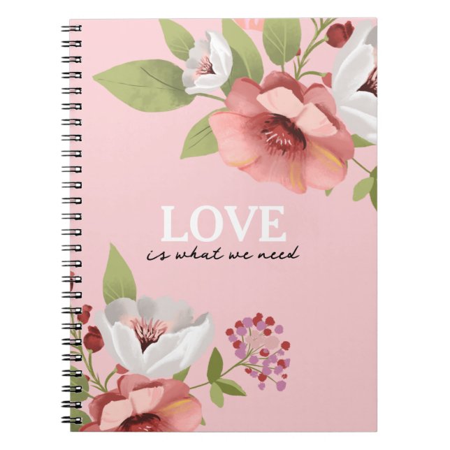 Love Message with Pink Flowers Custom Notebook (Front)