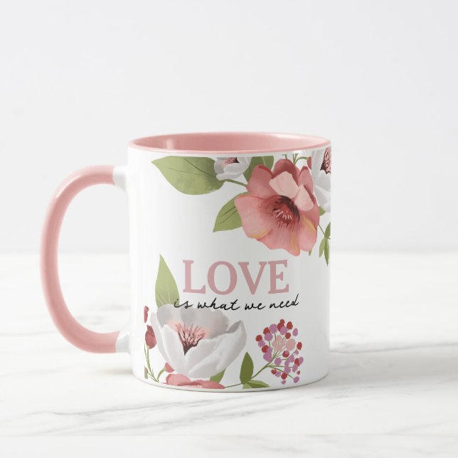 Love Message with Pink Flowers Mug (Left)