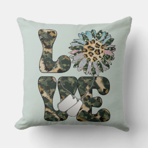 Love Military Sunflower Throw Pillow