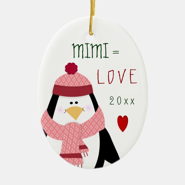 Love MIMI Penguin Christmas Gift Ceramic Ornament (Front)