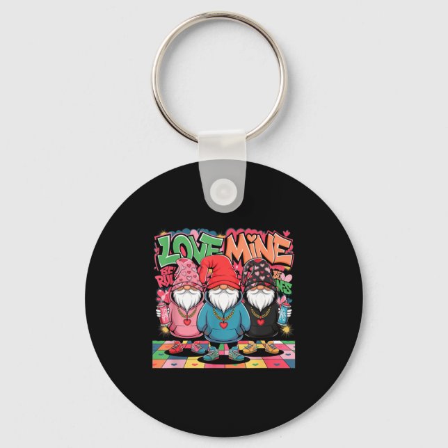Love Mine Gnomes Urban Street Art Valentines Graff Keychain (Front)