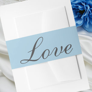 Love Minimalist Blue Elegant Summer Wedding Invitation Belly Band