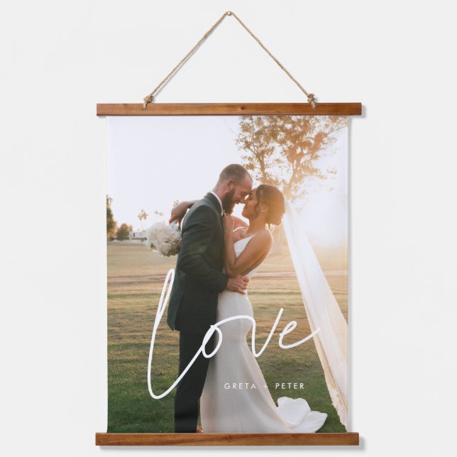 Love modern calligraphy couple photo hanging tapestry (Front)