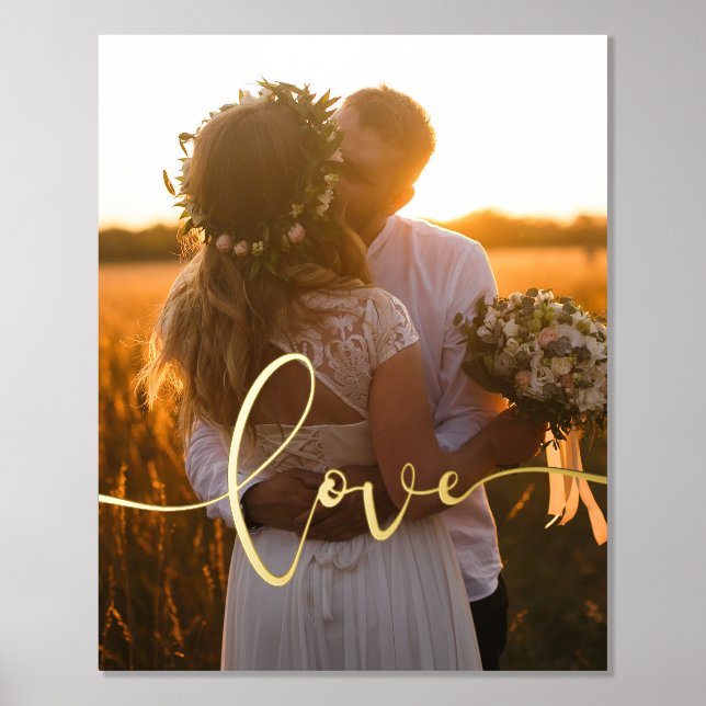 Love modern calligraphy overlay wedding photo gold foil prints (Front)