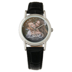 LOVE Modern Calligraphy Simple Photo Wedding Watch