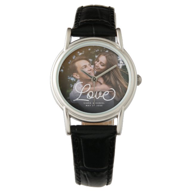 LOVE Modern Calligraphy Simple Photo Wedding Watch (Front)