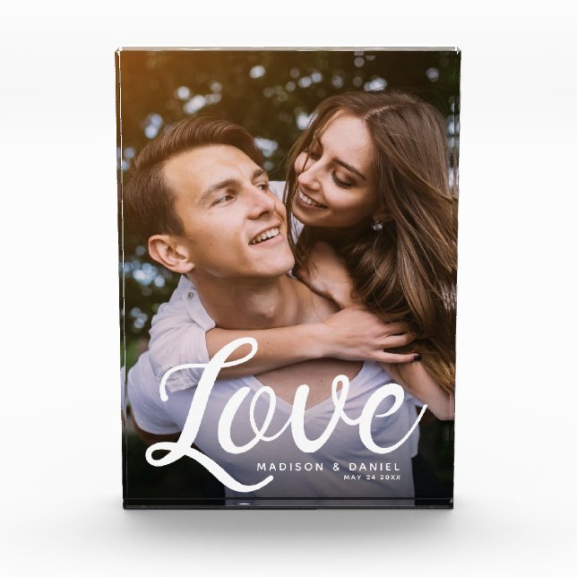 LOVE Modern Calligraphy Simple Valentines Keepsake Photo Block (Front)