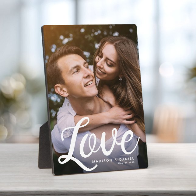 LOVE Modern Calligraphy Valentines Photo Keepsake Plaque (Creator Uploaded)