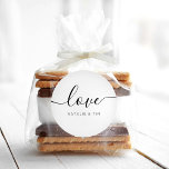 Love Modern Calligraphy Wedding Favour Classic Rou Classic Round Sticker<br><div class="desc">Love Favour Sticker with modern calligraphy for Wedding Welcome Bag. Design features a modern style script text layout. To make advanced changes,  please select "Click to customize further" option under Personalize this template.</div>