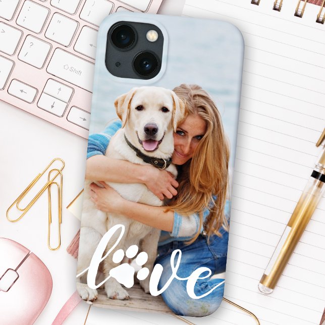 LOVE Modern Custom Pet Photo Paw Print Dog Lover Case-Mate iPhone Case (Creator Uploaded)