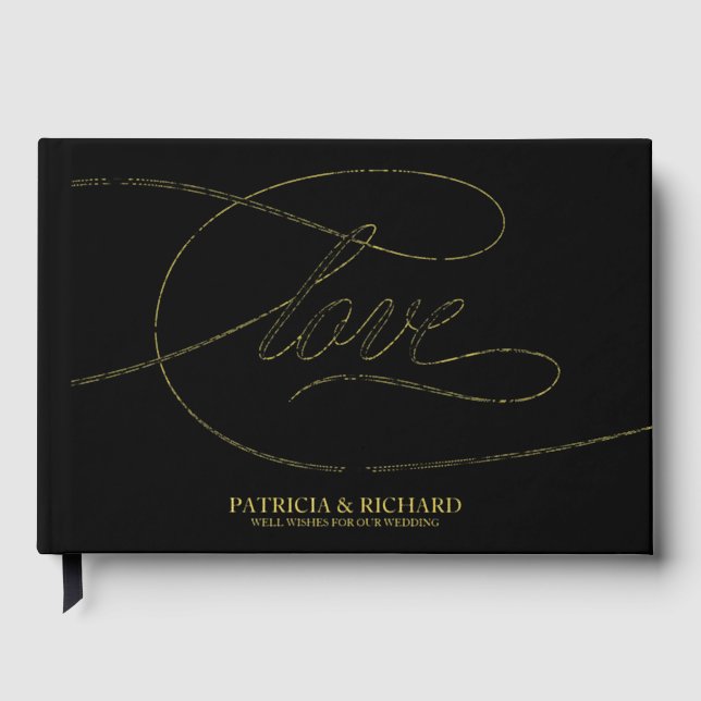 Love Modern Elegant Calligraphy Wedding Guest Book (Front)