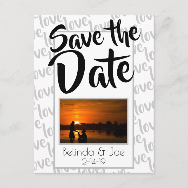 Love Modern Script Typography Save the Date Announcement Postcard (Front)