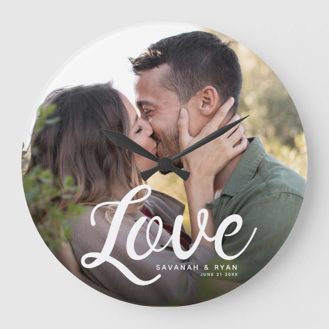 LOVE Modern Simple Script Elegant Keepsake Large Clock (Front)