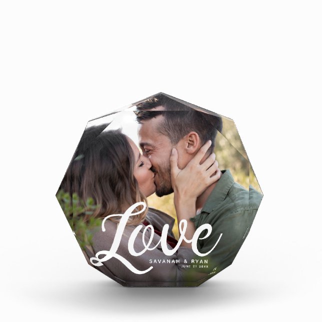 LOVE Modern Simple Script Elegant Keepsake Photo Block (Front)