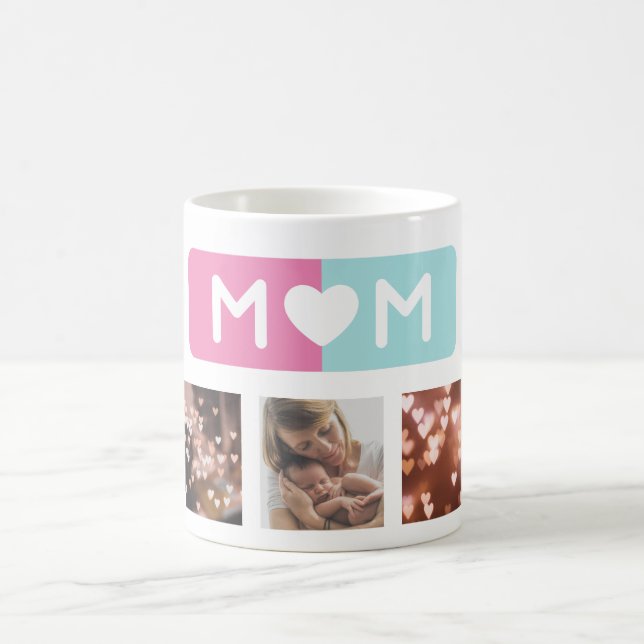 LOVE MOM | GIRL PINK & BOY BLUE Multi 7 Photo Coffee Mug (Center)