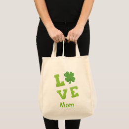 Love Mom Green Block Letters St Patricks Holiday Tote Bag