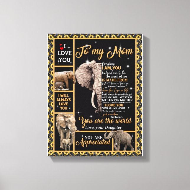 Love Mom | Letter To My Mom You Are The World Canvas Print (Front)