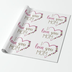 Love Mom Mothers Day Heart Wrapping Paper