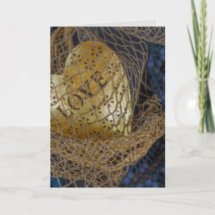 LOVE mom on a big gold heart with blue background Card