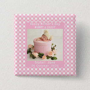 Love Mom Simple Elegant girly White & pink photo 2 Inch Square Button