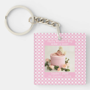 Love Mom Simple Elegant girly White & pink photo Keychain